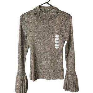 Lucy Paris Womens Sweater L Mallary Pullover Sweater Black Silver Marble Pleated